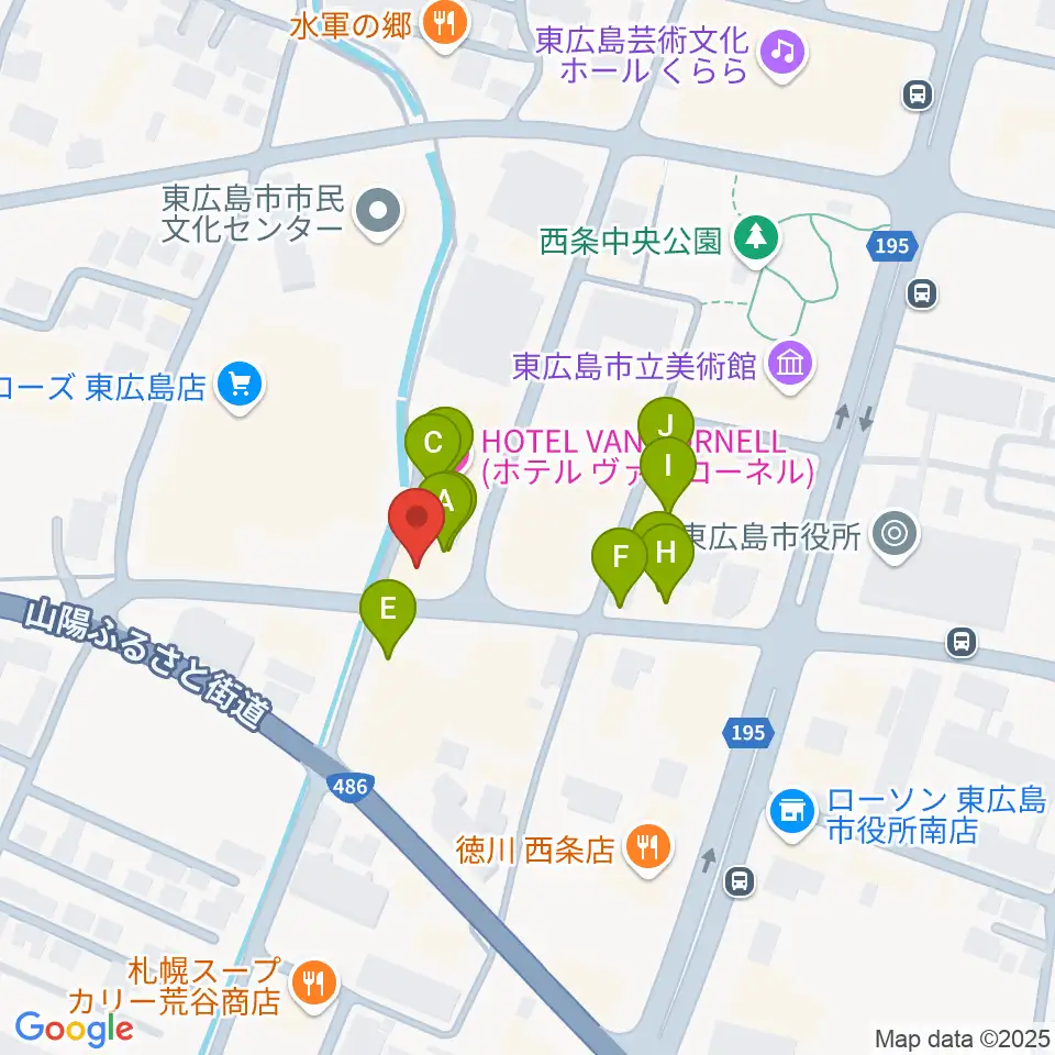 キハラ楽器 東広島センター周辺のファミレス・ファーストフード一覧地図