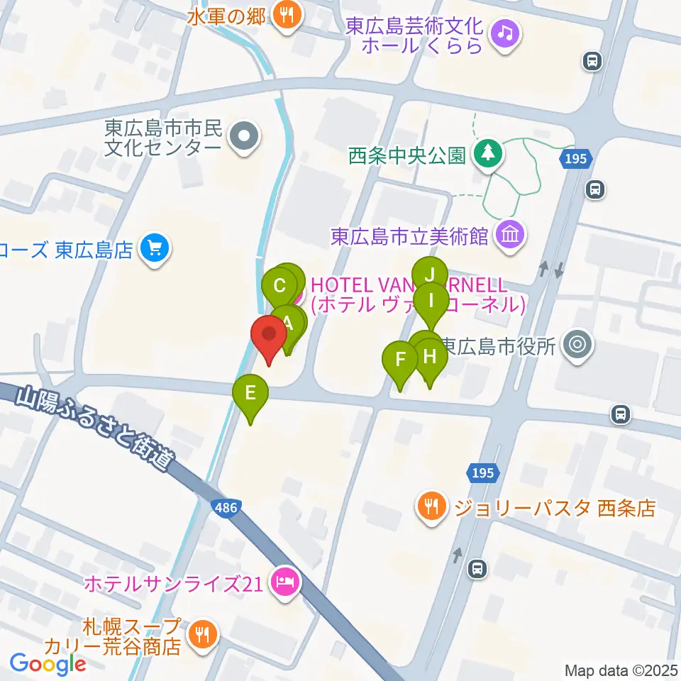 キハラ楽器 東広島センター周辺のファミレス・ファーストフード一覧地図