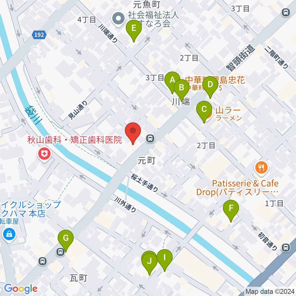 アコヤ楽器店 本店周辺のファミレス・ファーストフード一覧地図