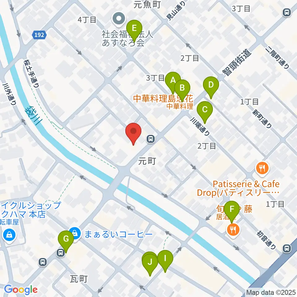 アコヤ楽器店 本店周辺のファミレス・ファーストフード一覧地図