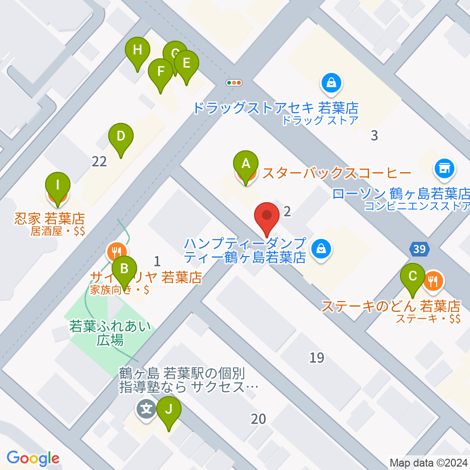 おんがくえん周辺のファミレス・ファーストフード一覧地図