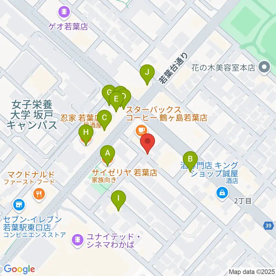 おんがくえん周辺のファミレス・ファーストフード一覧地図