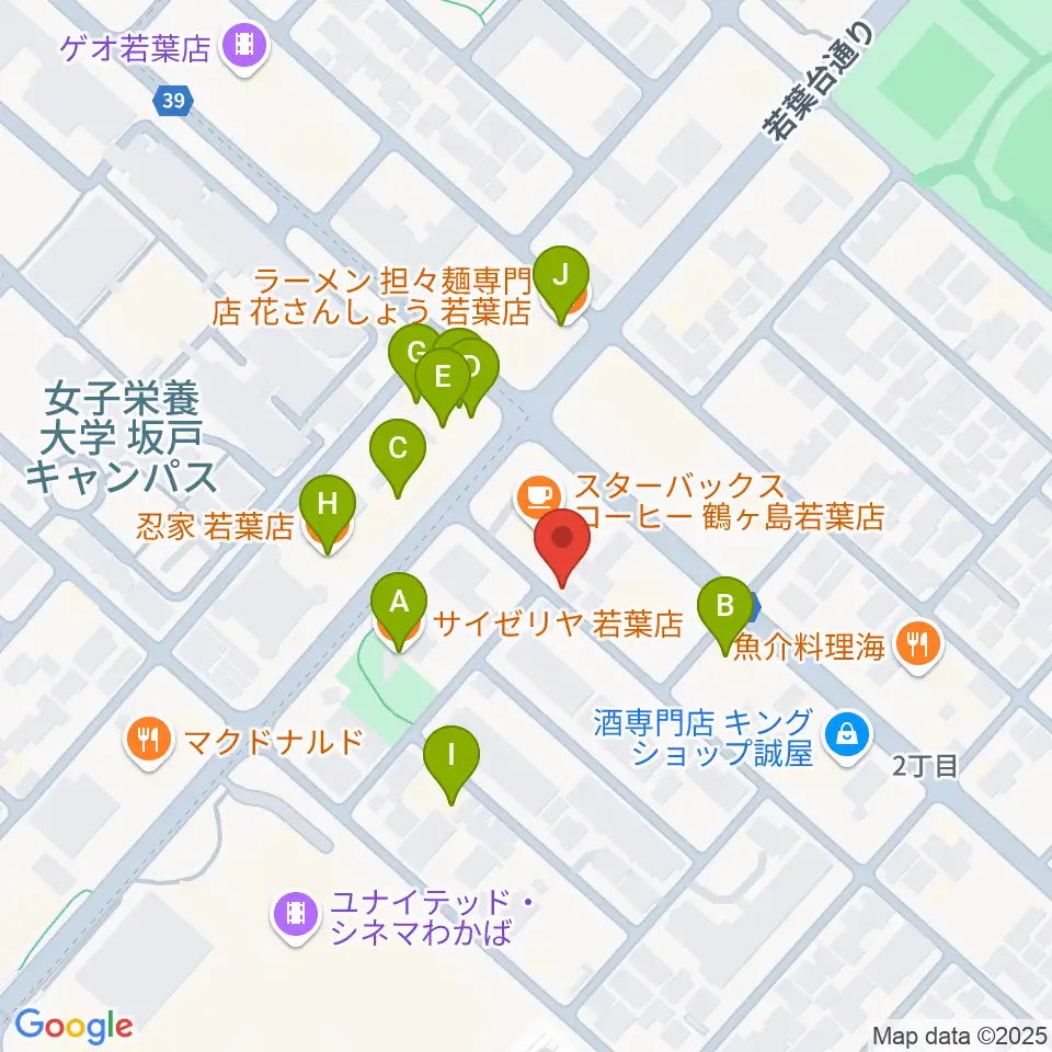 おんがくえん周辺のファミレス・ファーストフード一覧地図