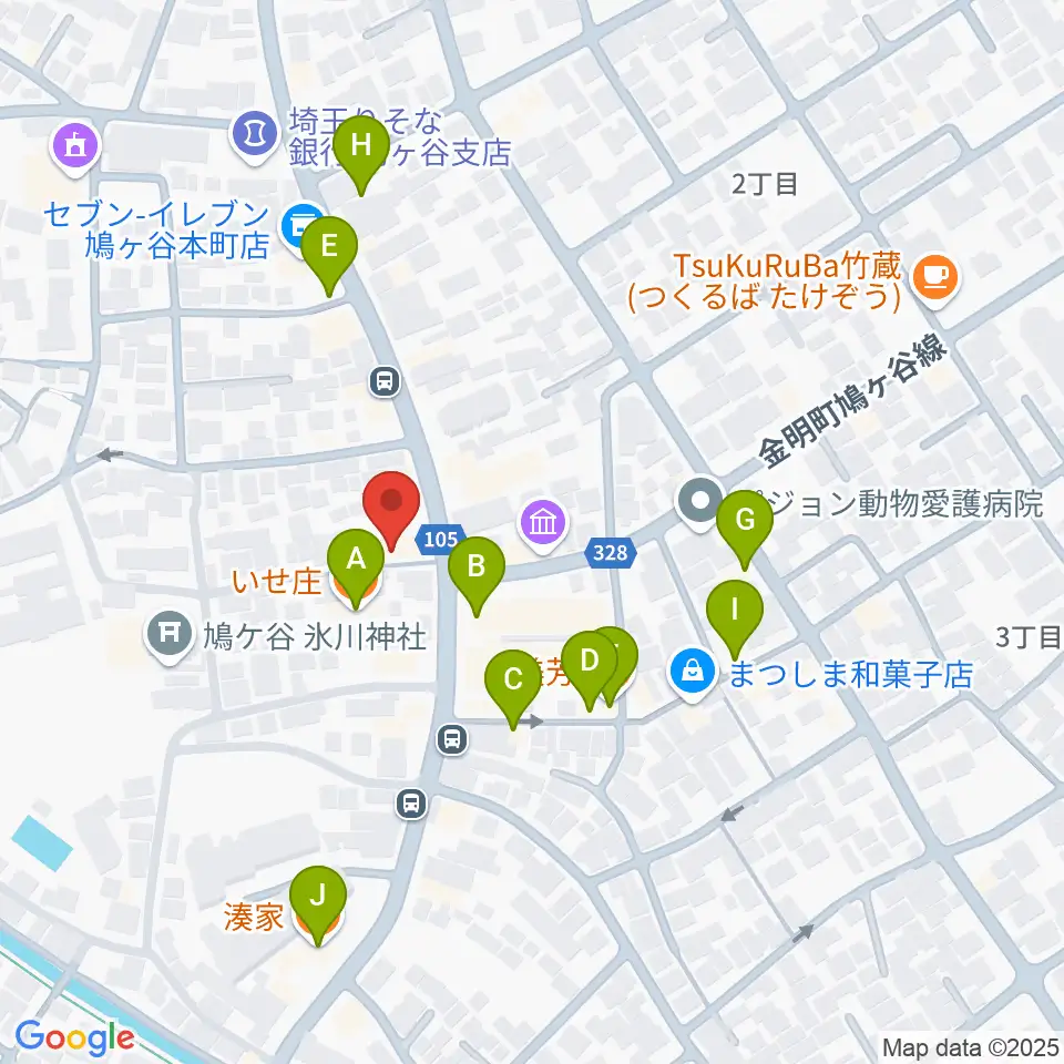 わかば音楽教室 鳩ヶ谷本町教室周辺のファミレス・ファーストフード一覧地図