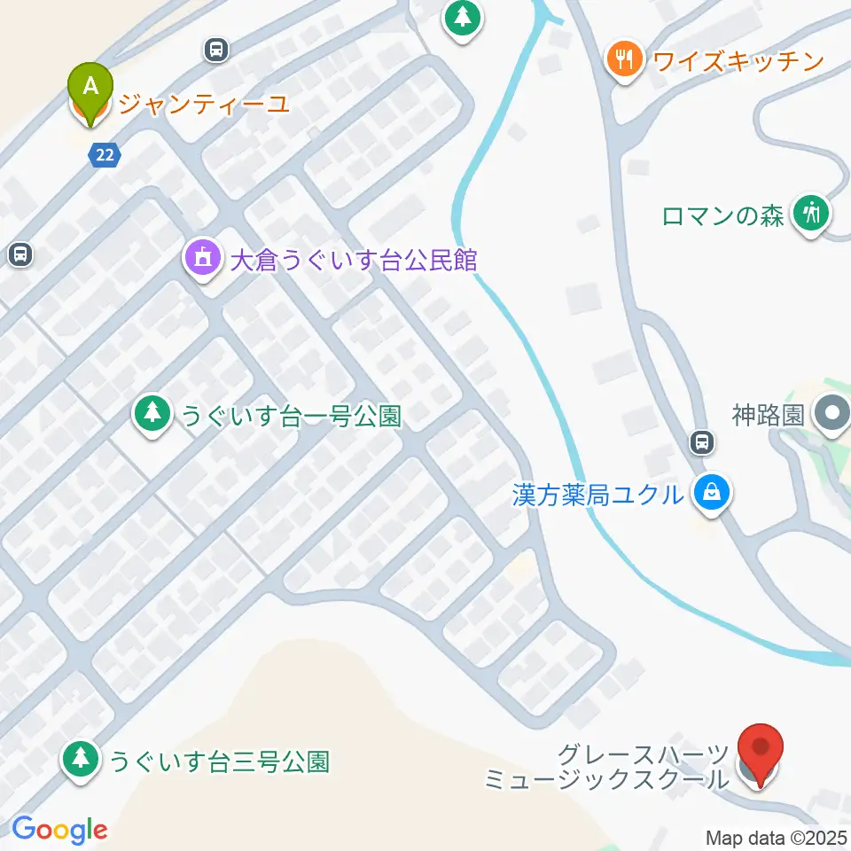 グレースハーツミュージックスクール周辺のファミレス・ファーストフード一覧地図