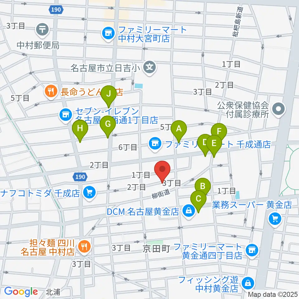 山口ギター音楽院周辺のファミレス・ファーストフード一覧地図