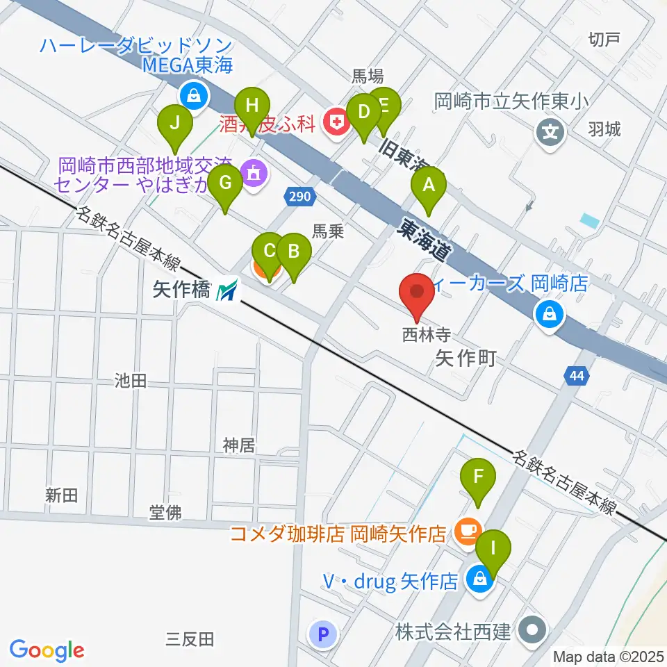 パピーミュージックスクール岡崎矢作教室周辺のファミレス・ファーストフード一覧地図