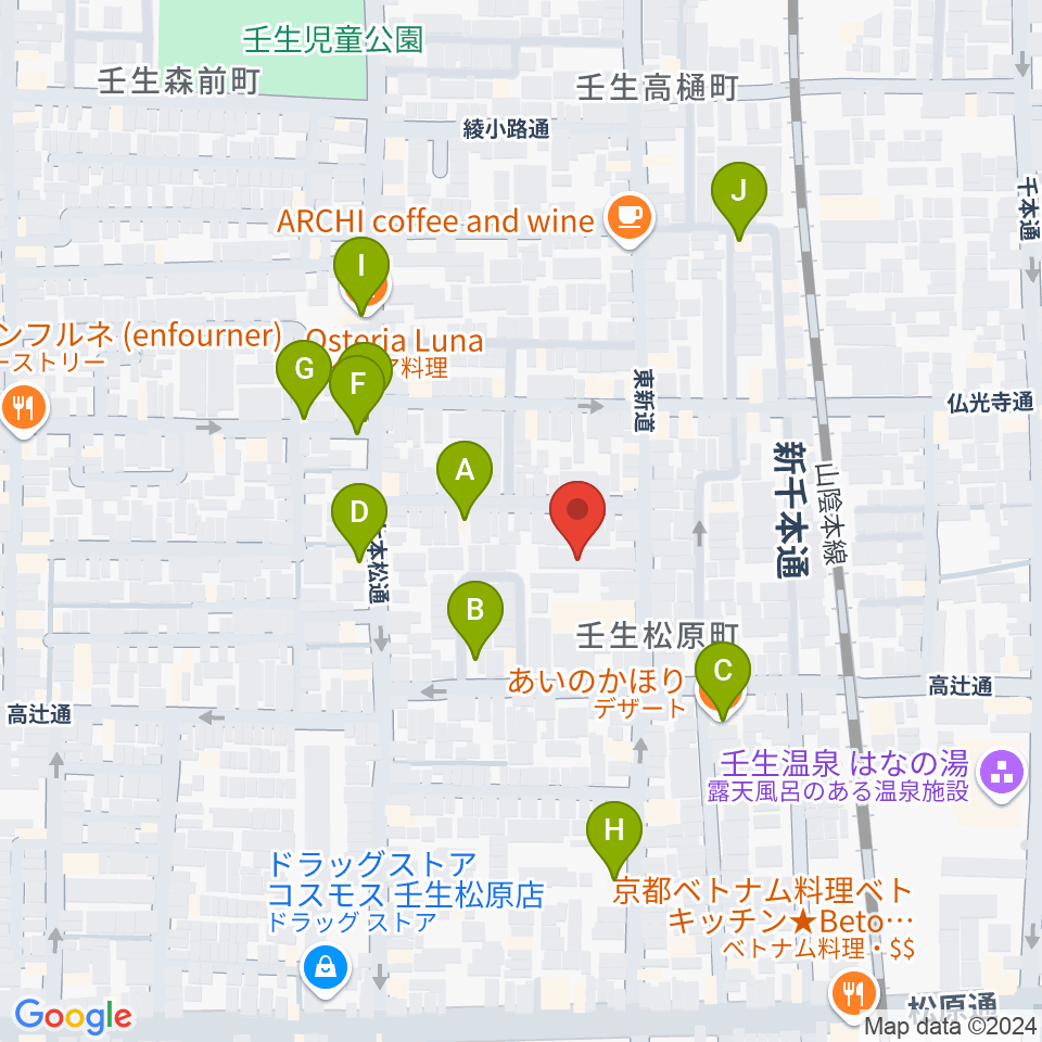 たけいち音楽教室周辺のファミレス・ファーストフード一覧地図