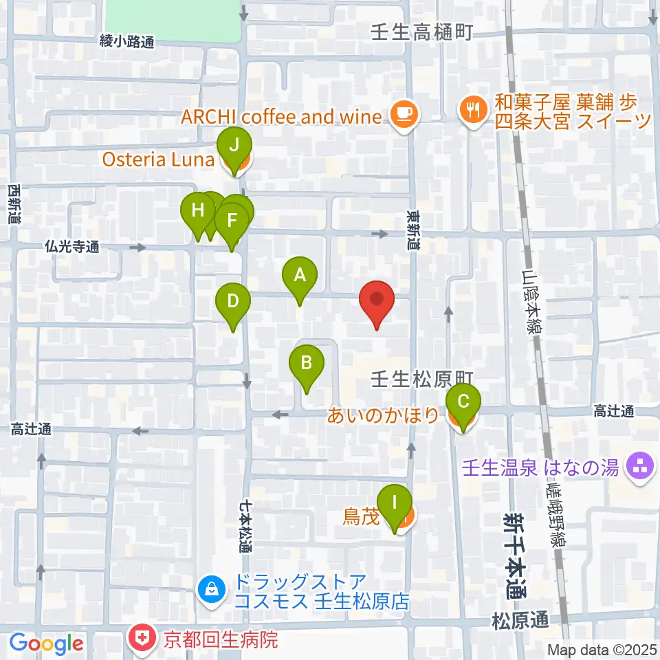 たけいち音楽教室周辺のファミレス・ファーストフード一覧地図