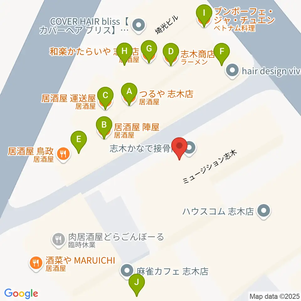 ギタースクールTSG周辺のファミレス・ファーストフード一覧地図