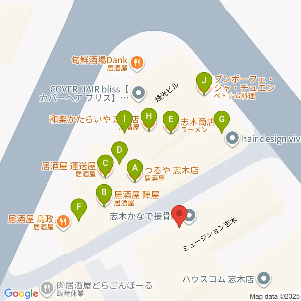 ギタースクールTSG周辺のファミレス・ファーストフード一覧地図