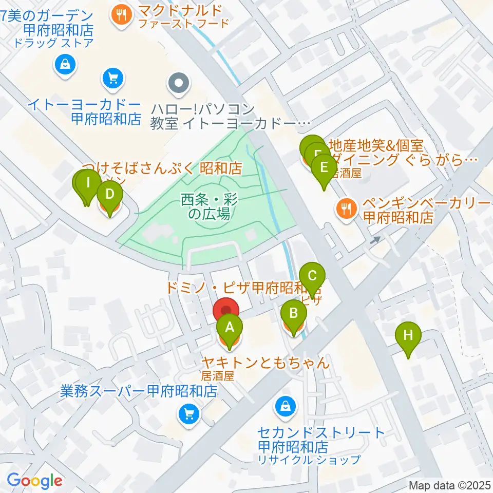 ユニバーサルピアノ教室ぴのあ周辺のファミレス・ファーストフード一覧地図