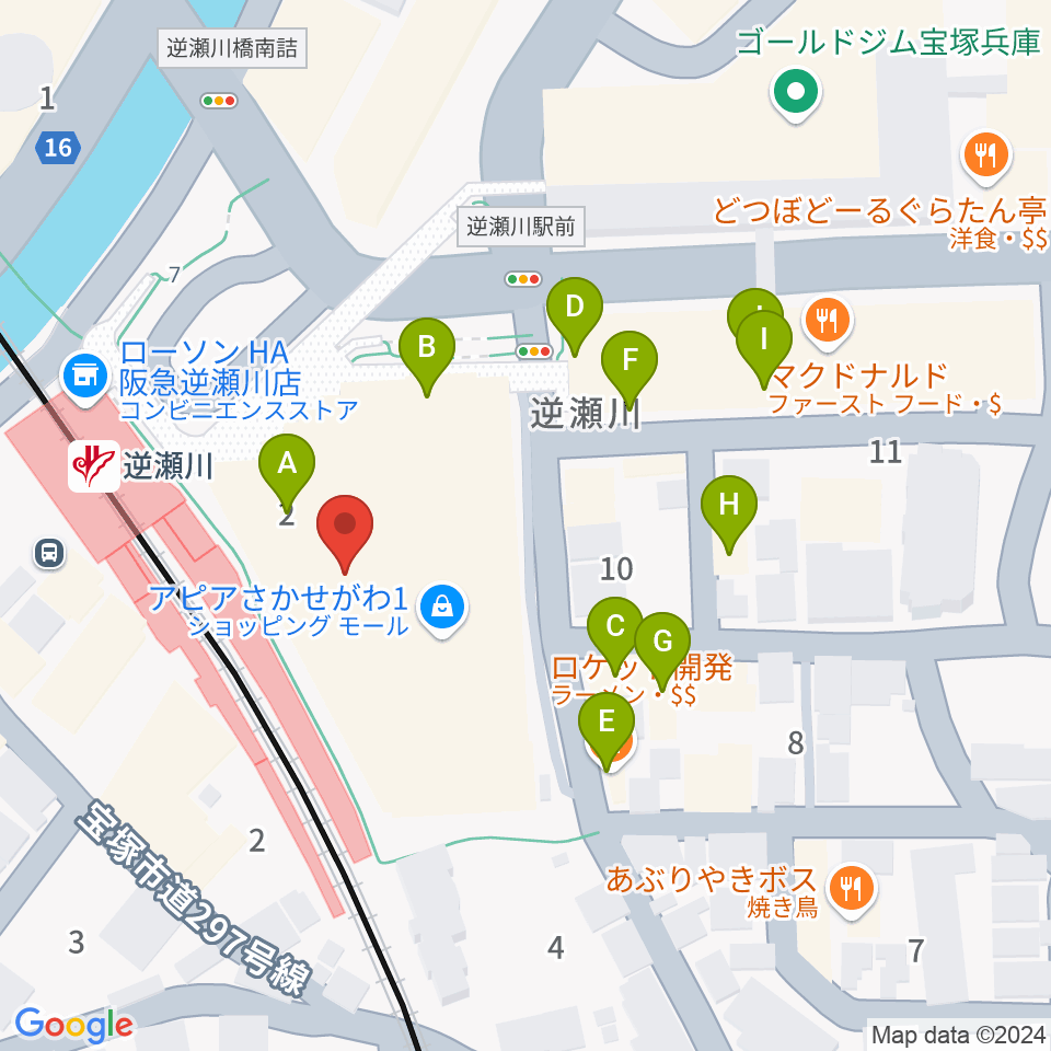 J.カレッジ周辺のファミレス・ファーストフード一覧地図