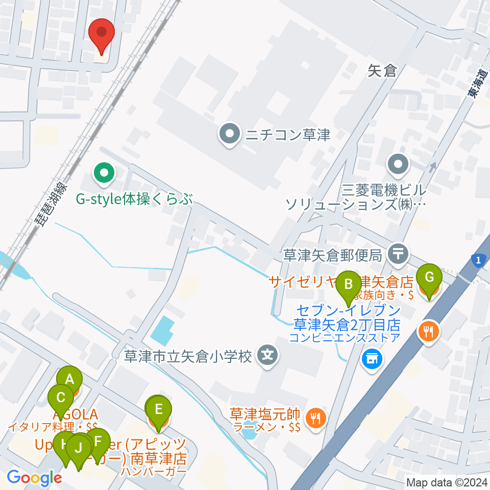 いちご音楽教室周辺のファミレス・ファーストフード一覧地図