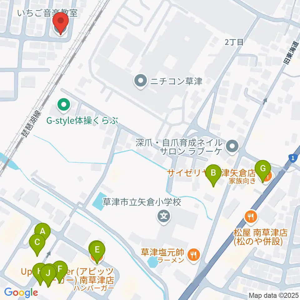 いちご音楽教室周辺のファミレス・ファーストフード一覧地図