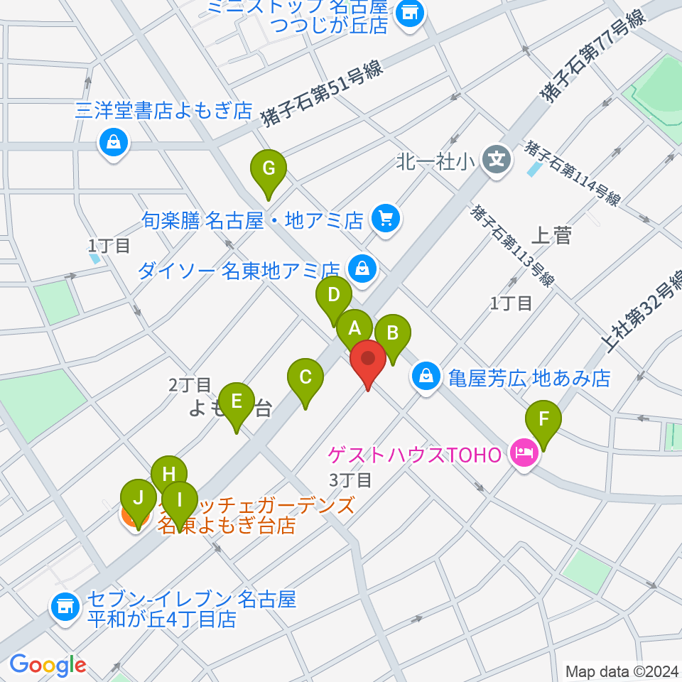 アリアーヌ音楽教室周辺のファミレス・ファーストフード一覧地図