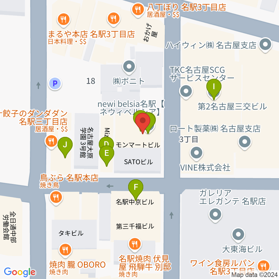 オーラボイスヴォーカルスクール周辺のファミレス・ファーストフード一覧地図