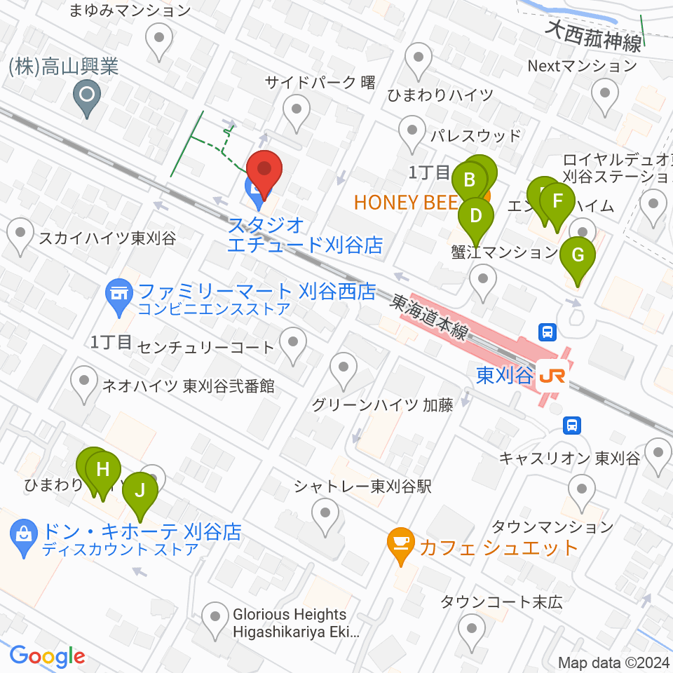 スタジオエチュード刈谷店周辺のファミレス・ファーストフード一覧地図