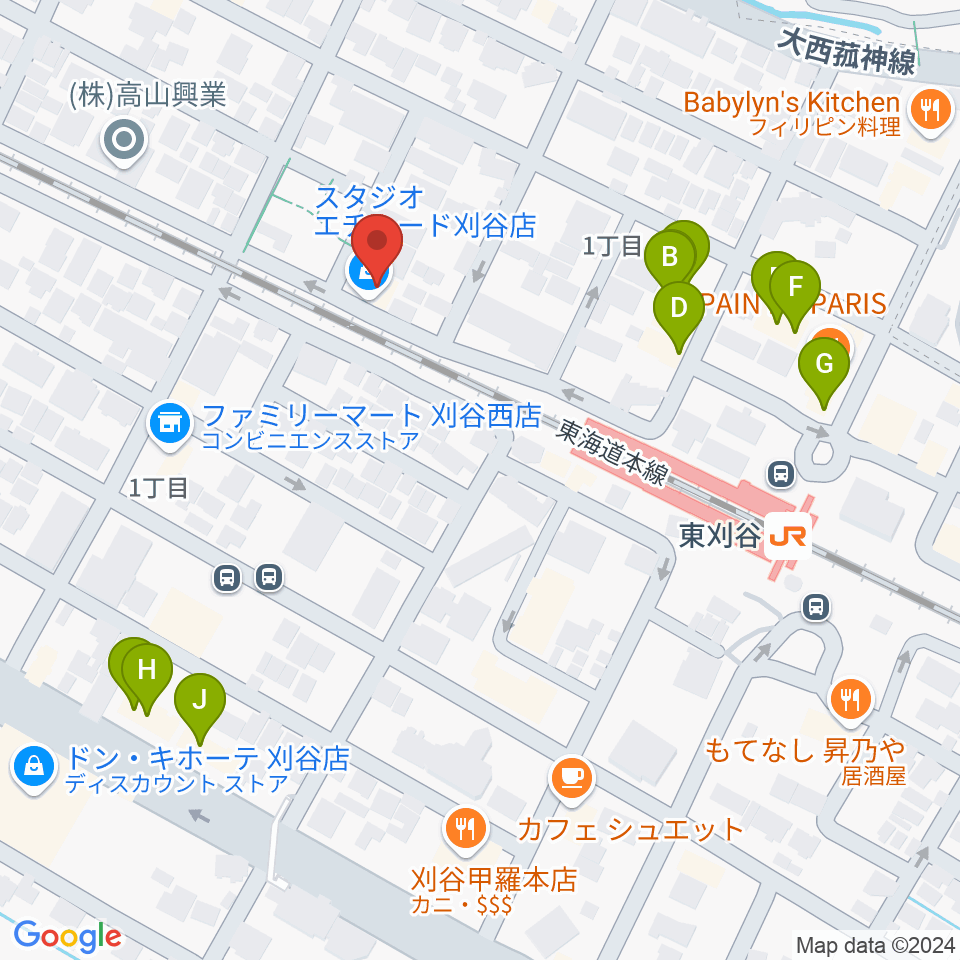 スタジオエチュード刈谷店周辺のファミレス・ファーストフード一覧地図