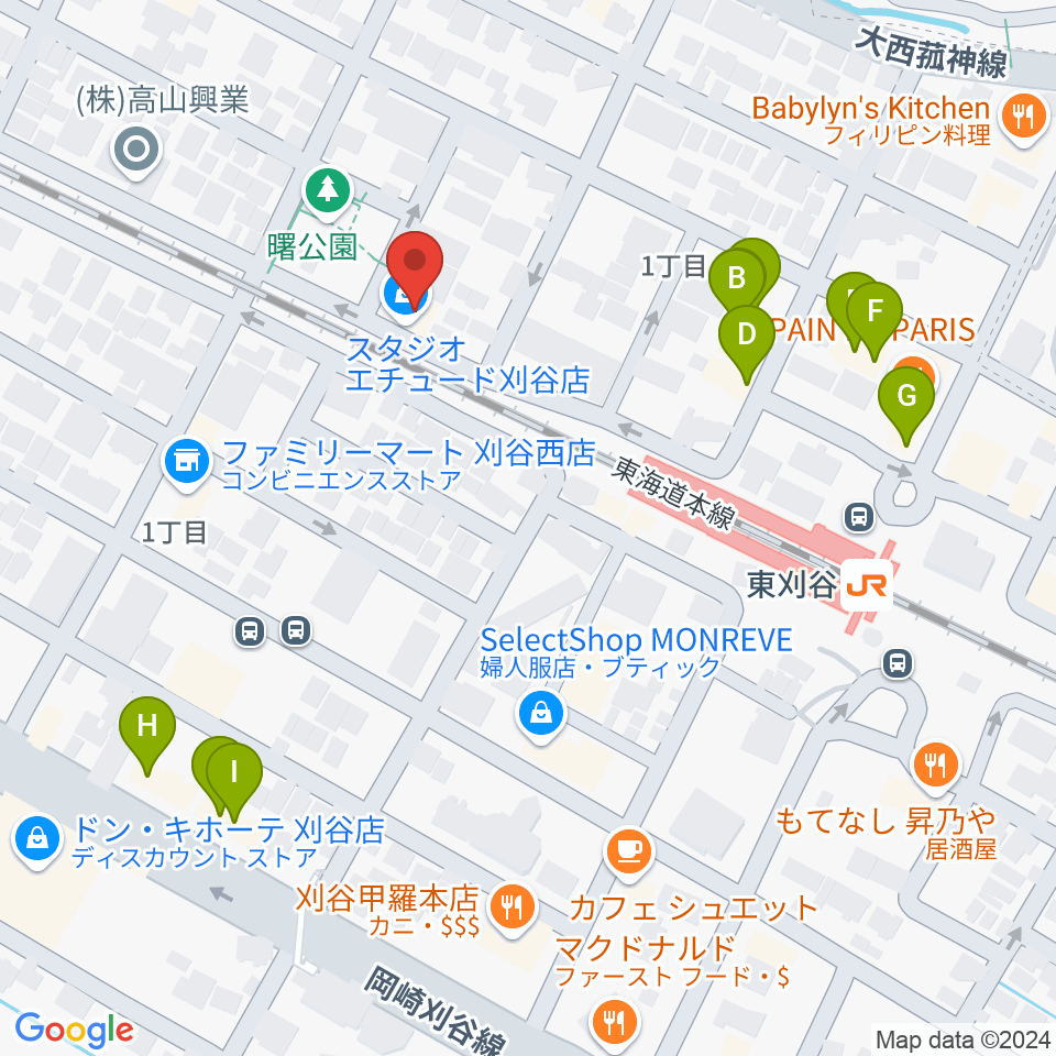 スタジオエチュード刈谷店周辺のファミレス・ファーストフード一覧地図