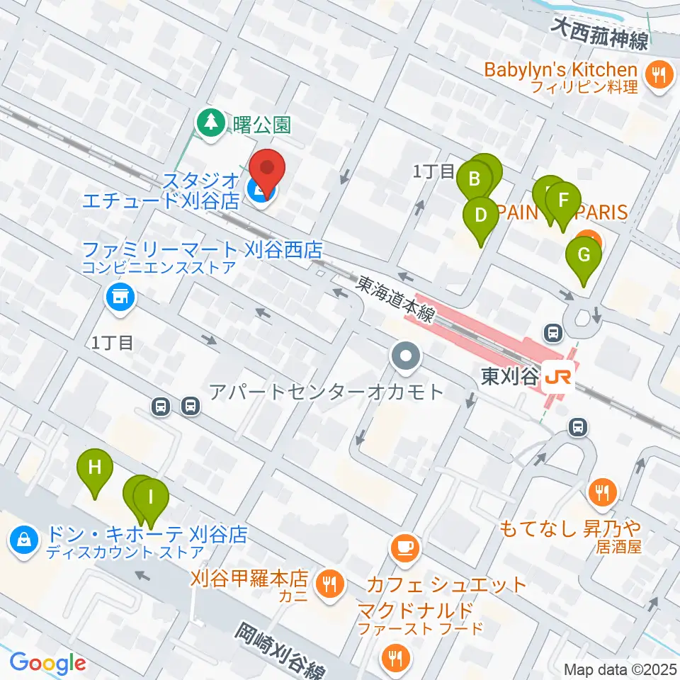 スタジオエチュード刈谷店周辺のファミレス・ファーストフード一覧地図