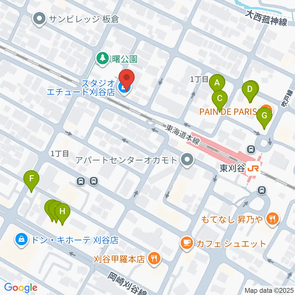 スタジオエチュード刈谷店周辺のファミレス・ファーストフード一覧地図