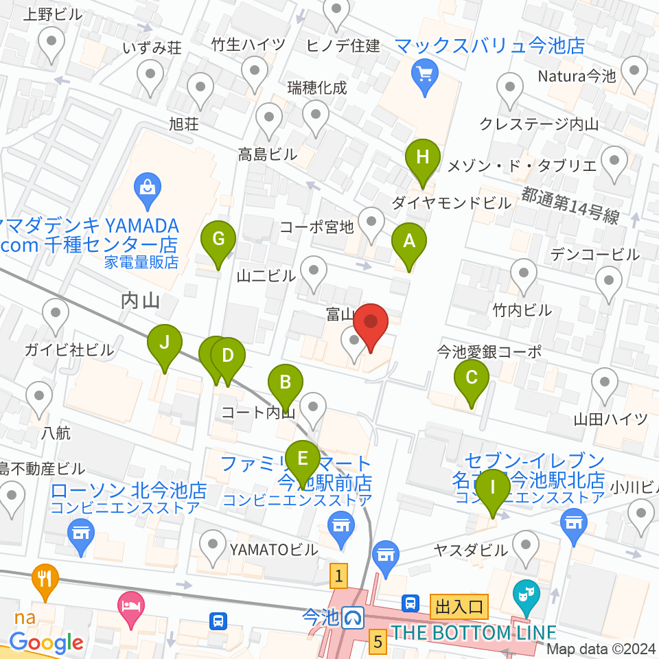 名古屋芸術音楽学院周辺のファミレス・ファーストフード一覧地図