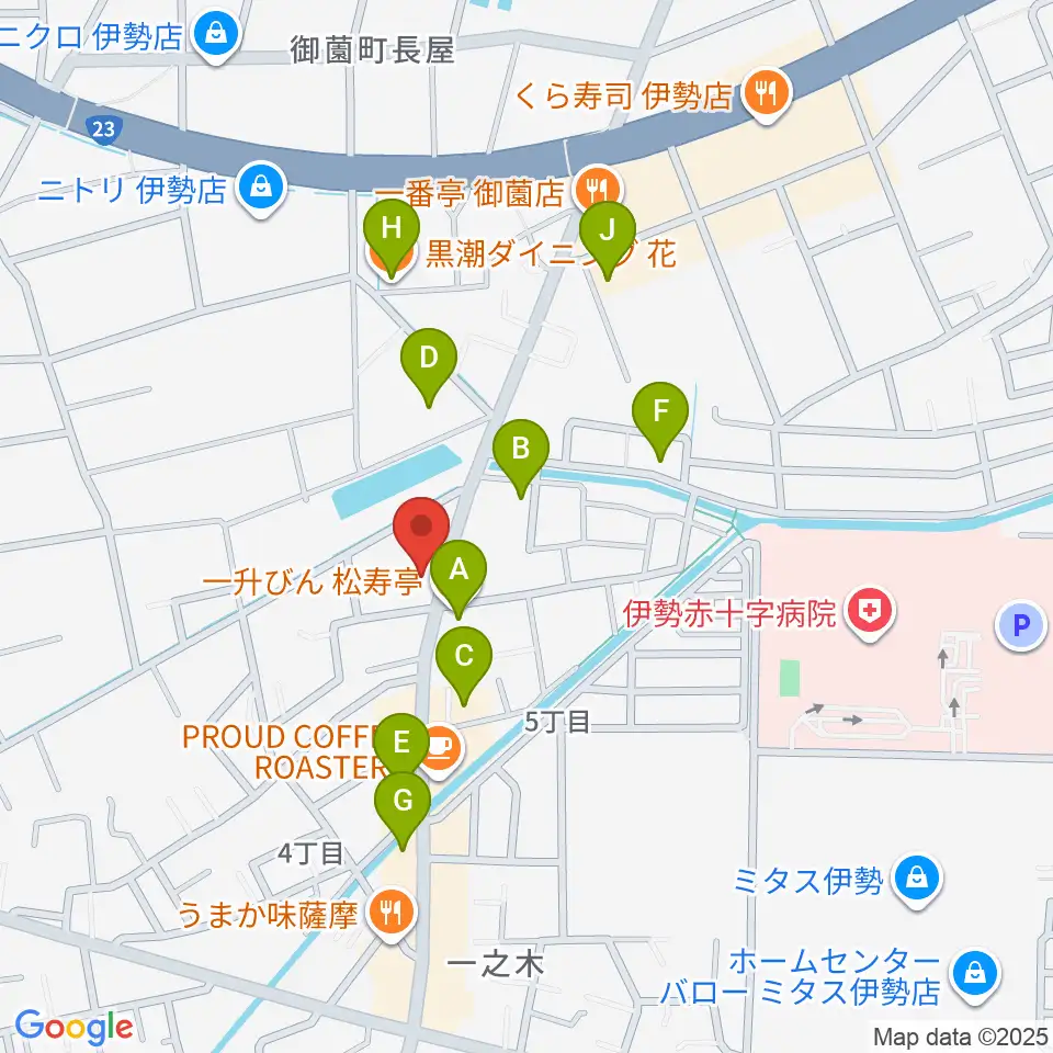 伊勢STUDIO Etude周辺のファミレス・ファーストフード一覧地図