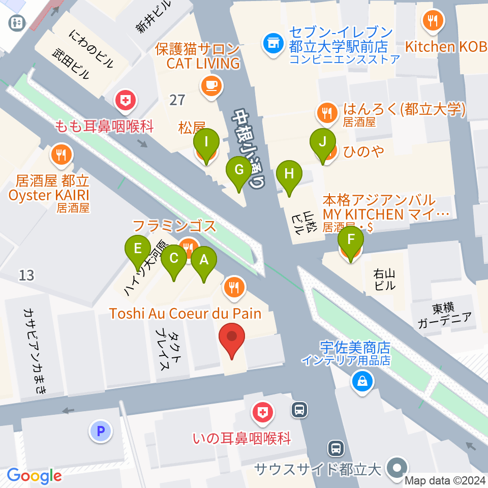 山田聖ヴァイオリン工房周辺のファミレス・ファーストフード一覧地図