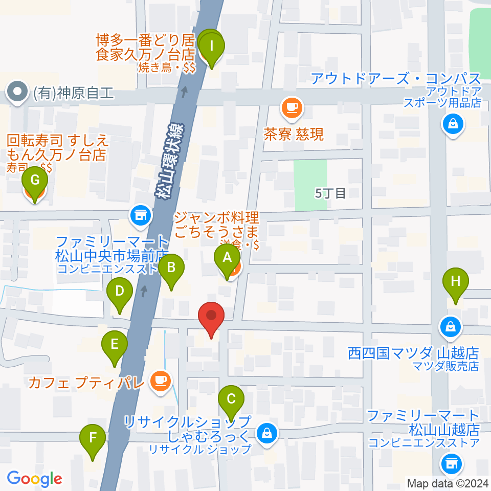 サウンドガーデンミュージックスクール松山本校周辺のファミレス・ファーストフード一覧地図