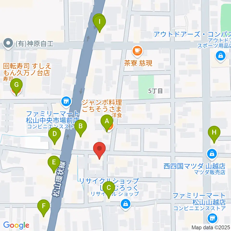 サウンドガーデンミュージックスクール松山本校周辺のファミレス・ファーストフード一覧地図