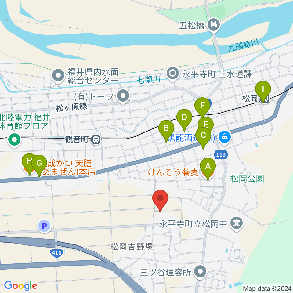 青山ハープ 福井本社周辺のファミレス・ファーストフード一覧地図