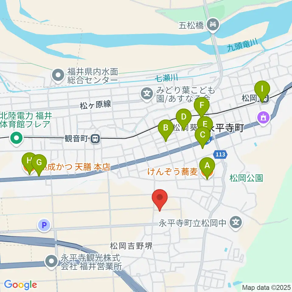 青山ハープ 福井本社周辺のファミレス・ファーストフード一覧地図