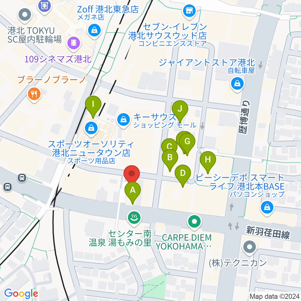 平山音楽院 センター南教室周辺のファミレス・ファーストフード一覧地図