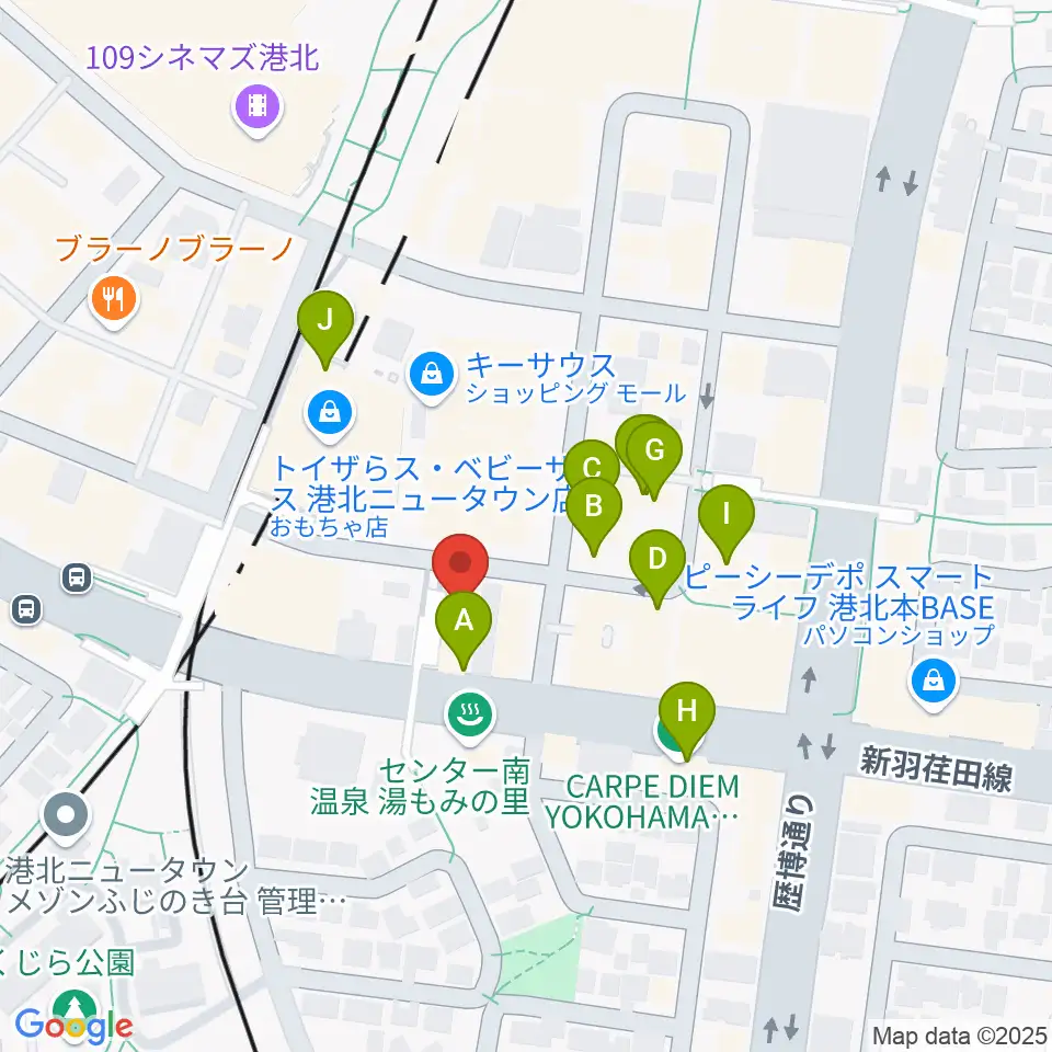 平山音楽院 センター南教室周辺のファミレス・ファーストフード一覧地図