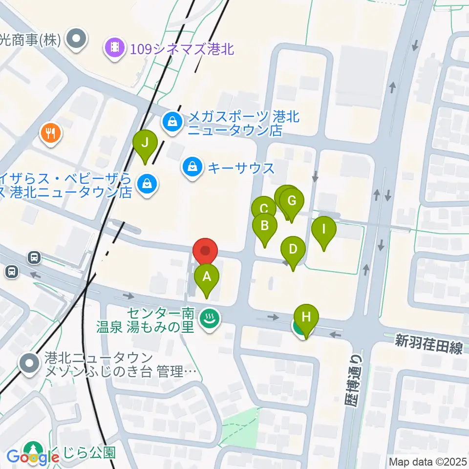 平山音楽院 センター南教室周辺のファミレス・ファーストフード一覧地図
