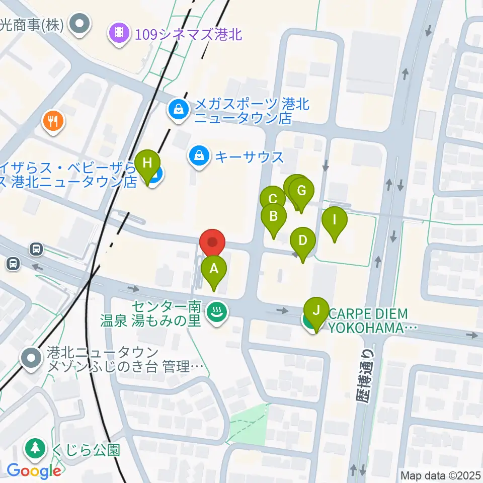 平山音楽院 センター南教室周辺のファミレス・ファーストフード一覧地図