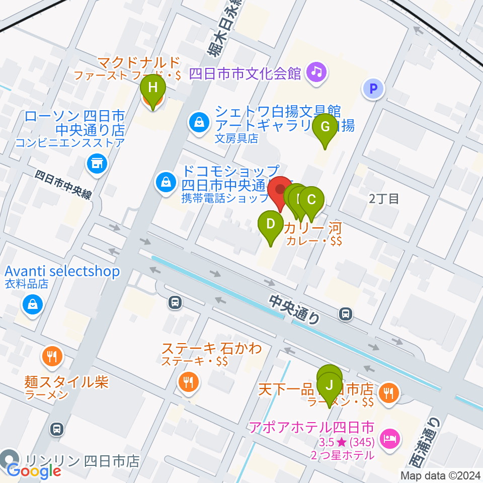 第一楽器ムーシケ周辺のファミレス・ファーストフード一覧地図