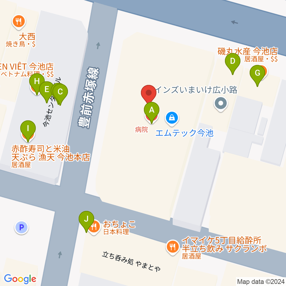 今池3STAR周辺のファミレス・ファーストフード一覧地図