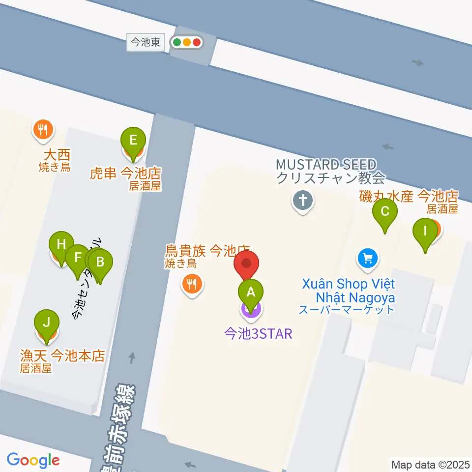 今池3STAR周辺のファミレス・ファーストフード一覧地図