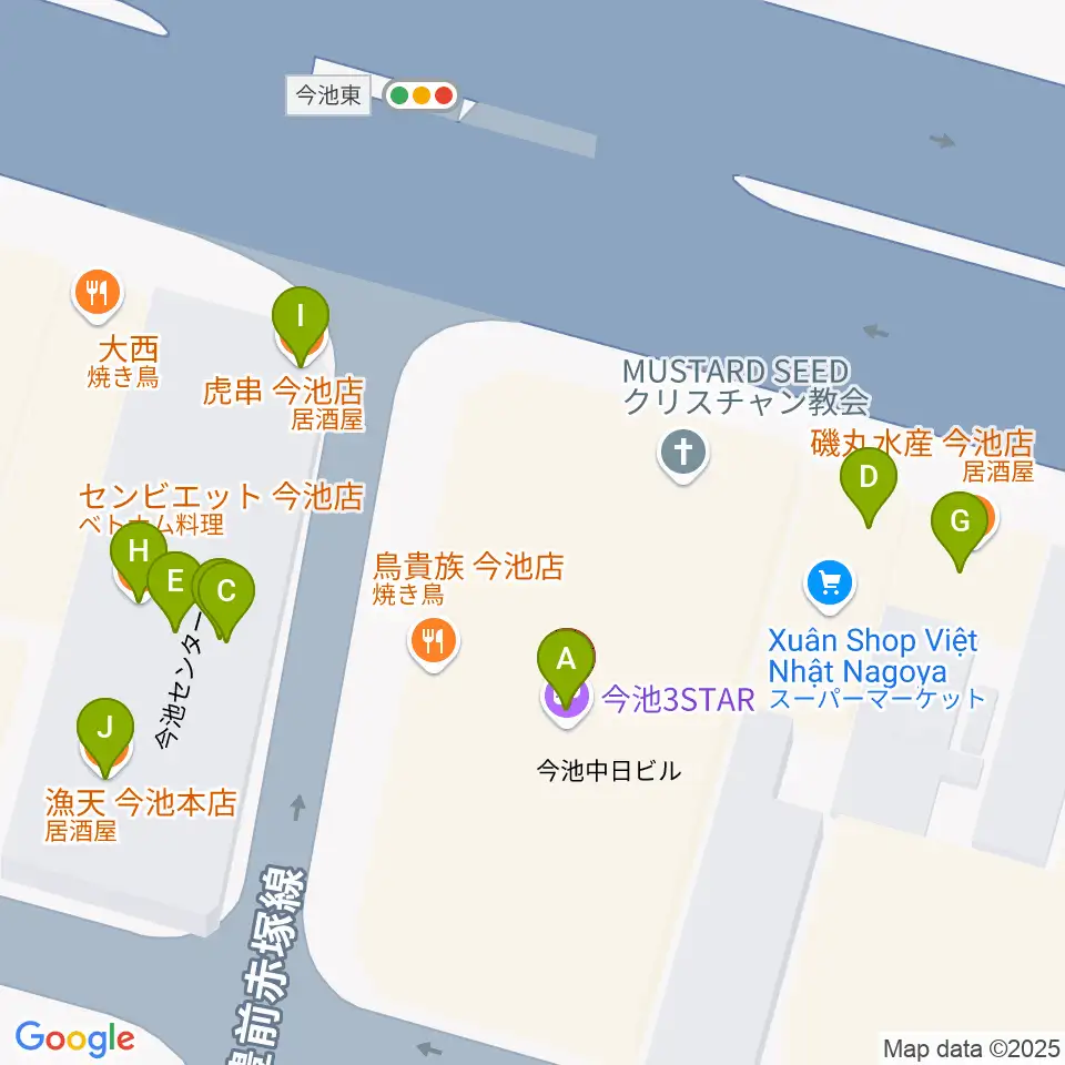 クラブナージ音楽教室 今池校周辺のファミレス・ファーストフード一覧地図