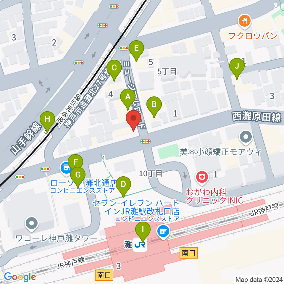 サークル音楽教室周辺のファミレス・ファーストフード一覧地図