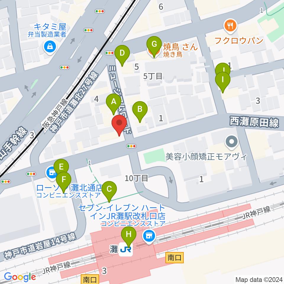 サークル音楽教室周辺のファミレス・ファーストフード一覧地図