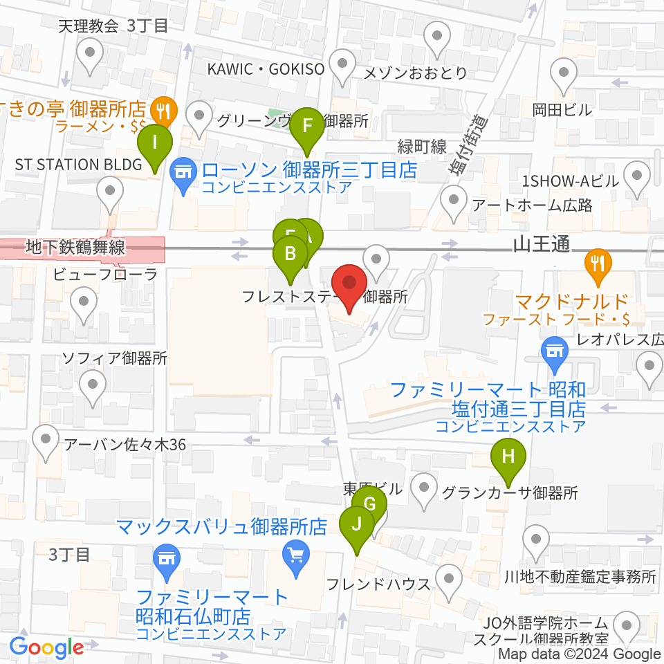 名古屋音楽館周辺のファミレス・ファーストフード一覧地図