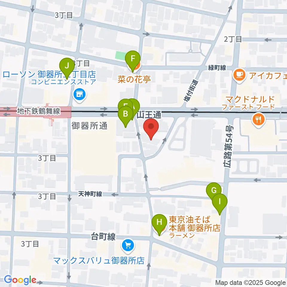 名古屋音楽館周辺のファミレス・ファーストフード一覧地図