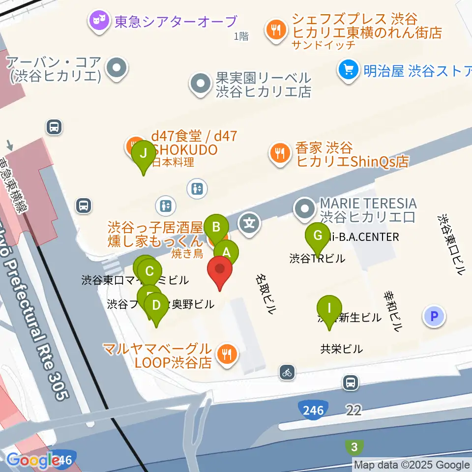 渋谷ウォーキン周辺のファミレス・ファーストフード一覧地図