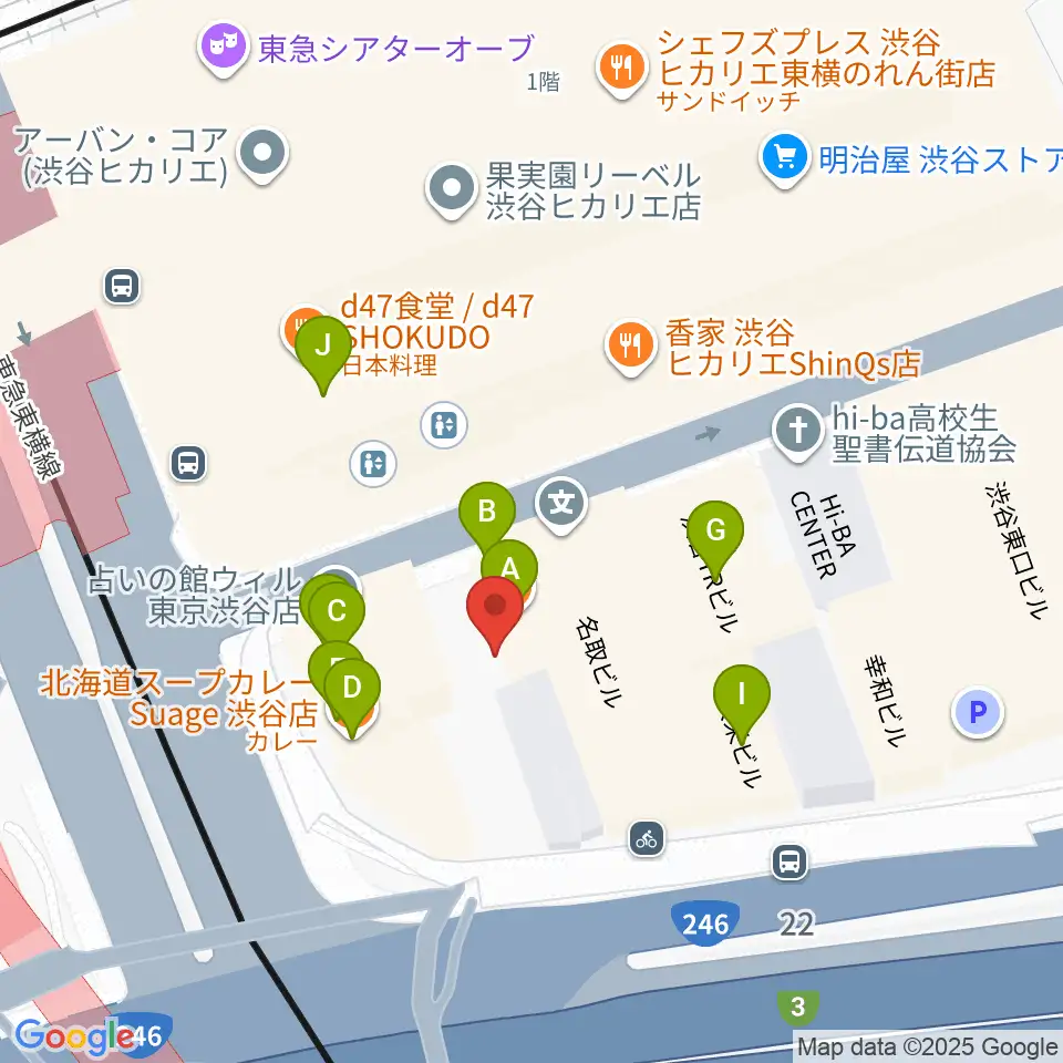 渋谷ウォーキン周辺のファミレス・ファーストフード一覧地図