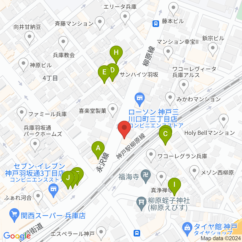 土田音楽教室周辺のファミレス・ファーストフード一覧地図