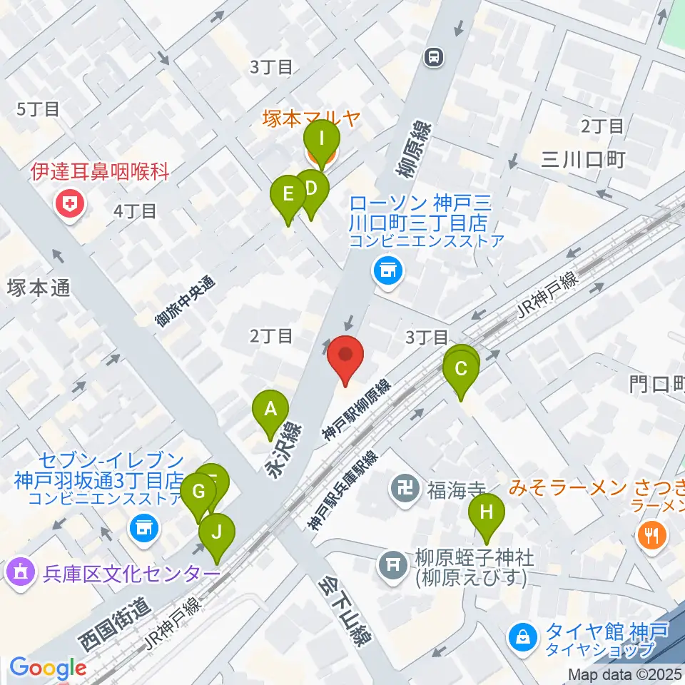 土田音楽教室周辺のファミレス・ファーストフード一覧地図