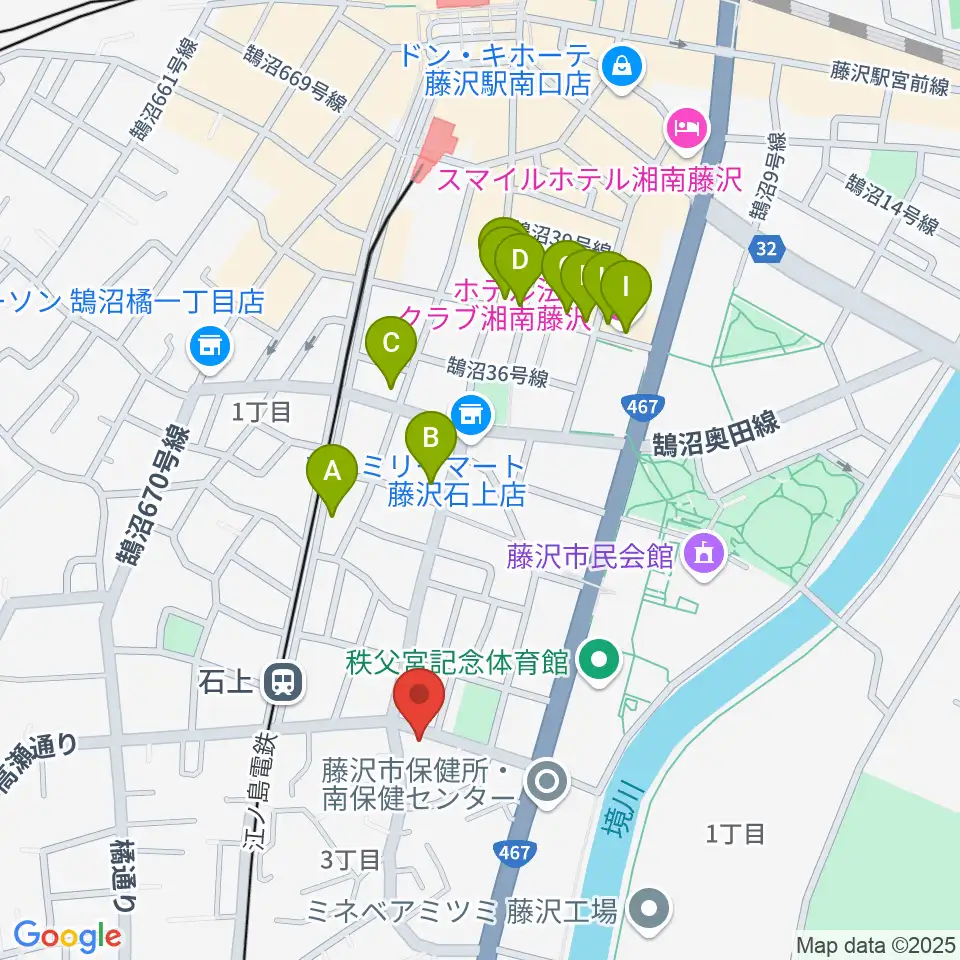 スズキ・メソード音楽教室 湘南センター周辺のファミレス・ファーストフード一覧地図